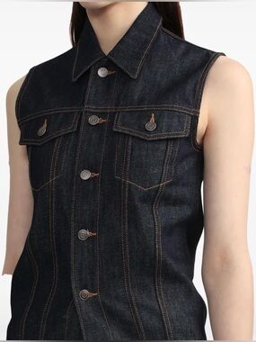 Chico's Dark Indigo Denim Sleeveless Vest with Contrast Stitching